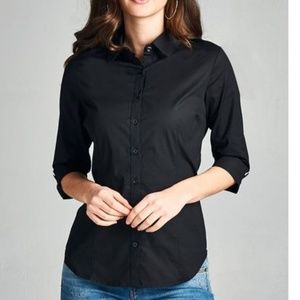 REBEL B BLACK BUTTON DOWN COLLAR SHIRT